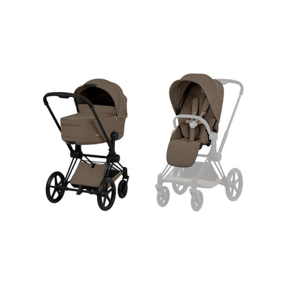 Cybex 2-in-1 Kinderwagen Priam Coconut Brown + Draagmand Coconut Brown (Onderstel Matt Black)