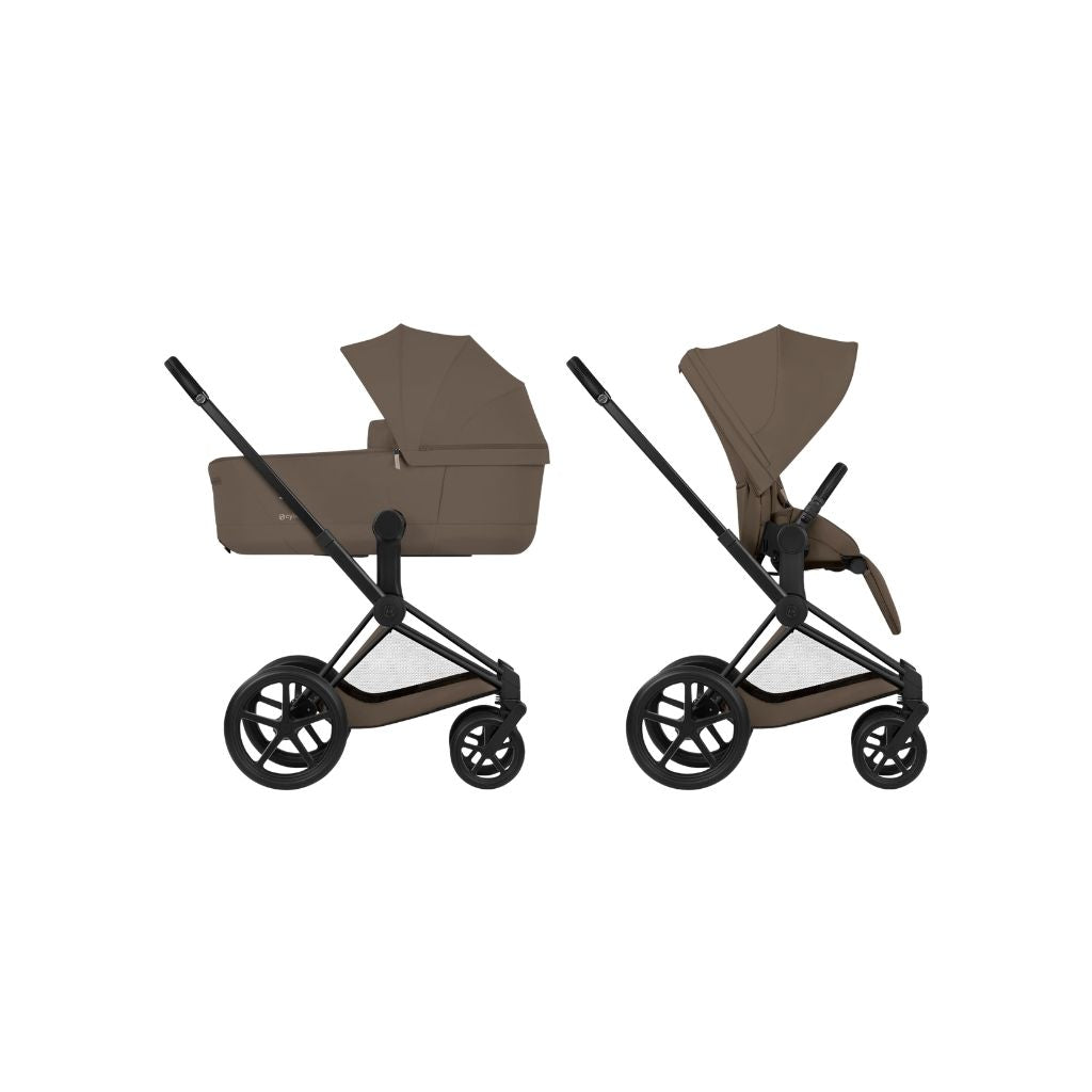 Cybex 2-in-1 Kinderwagen Priam Coconut Brown + Draagmand Coconut Brown (Onderstel Matt Black)