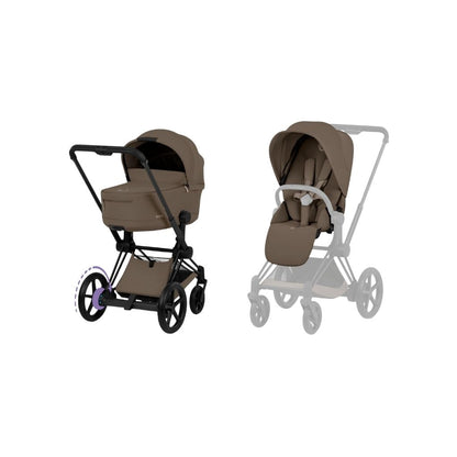 Cybex 2 en 1 Poussette e-PRIAM Coconut Brown + Nacelle Coconut Brown (Châssis Matt Black) 