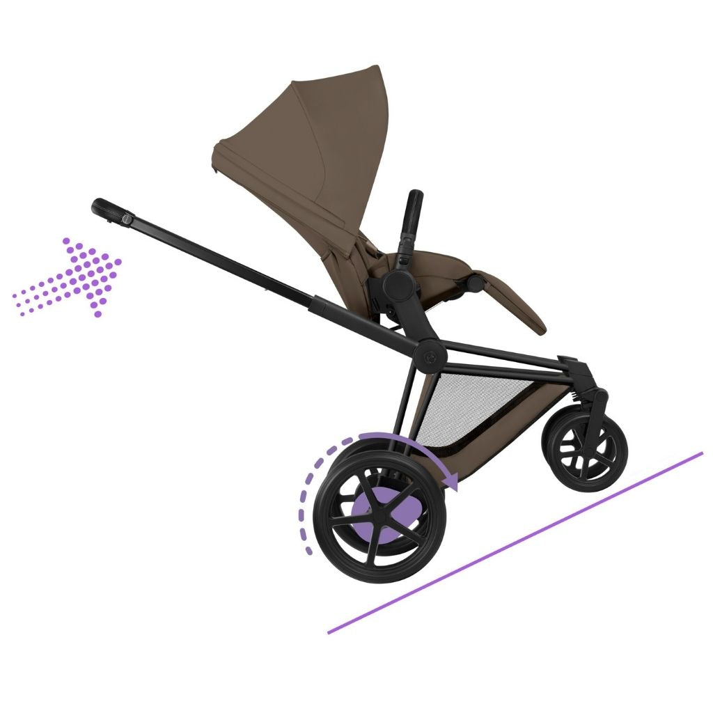 Cybex 2 en 1 Poussette e-PRIAM Coconut Brown + Nacelle Coconut Brown (Châssis Matt Black) 