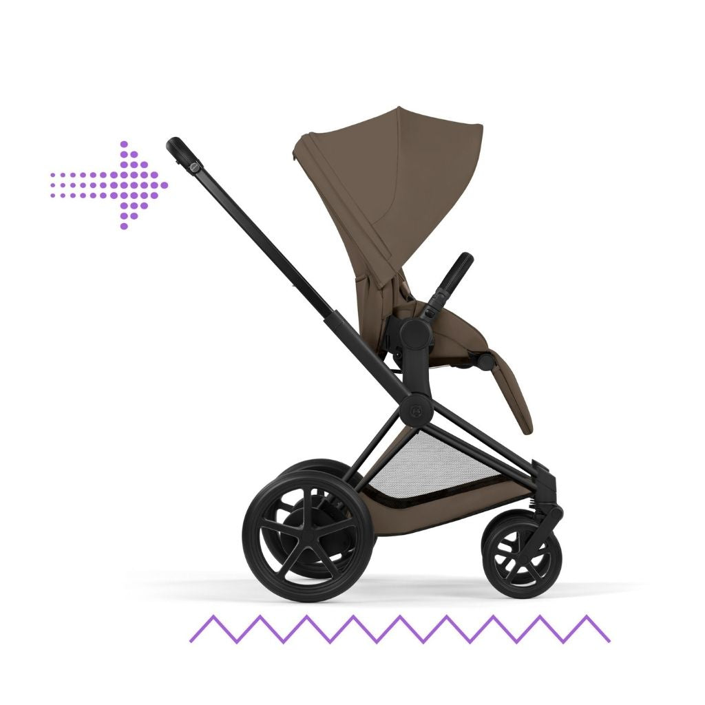 Cybex 2 en 1 Poussette e-PRIAM Coconut Brown + Nacelle Coconut Brown (Châssis Matt Black) 