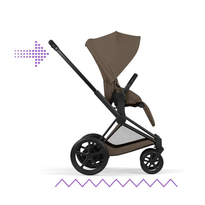 Cybex 2 en 1 Poussette e-PRIAM Coconut Brown + Nacelle Coconut Brown (Châssis Matt Black) 
