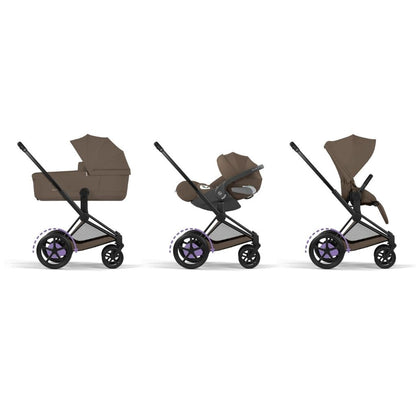 Cybex 2 en 1 Poussette e-PRIAM Coconut Brown + Nacelle Coconut Brown (Châssis Matt Black) 