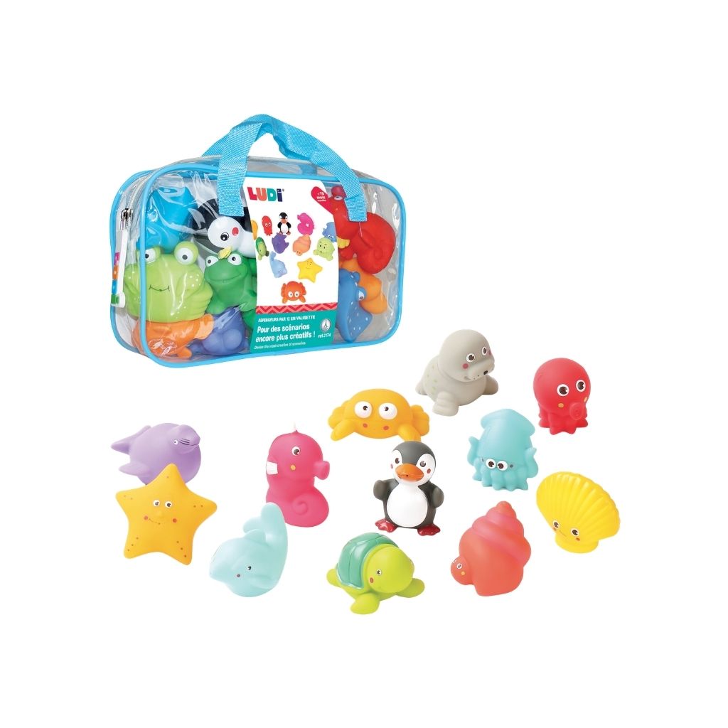 LUDI Jouets de bain sur le thème de la mer multicolores – 12 pièces