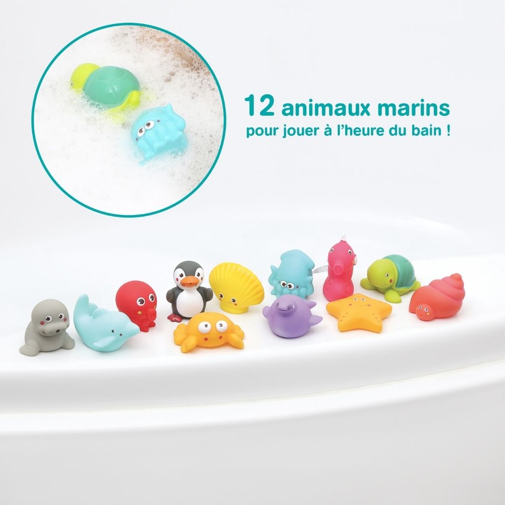 LUDI Jouets de bain sur le thème de la mer multicolores – 12 pièces