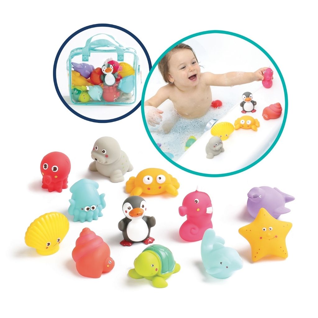 LUDI Jouets de bain sur le thème de la mer multicolores – 12 pièces
