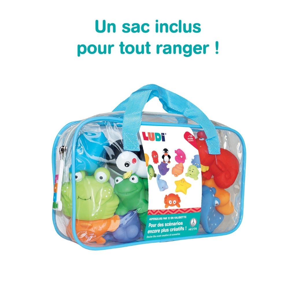 LUDI Jouets de bain sur le thème de la mer multicolores – 12 pièces
