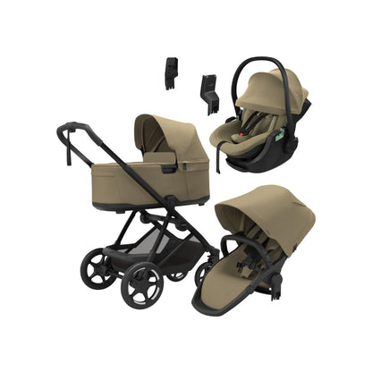 Thule 3-in-1 Kinderwagen Charm Faded Khaki + Draagmand Faded Khaki + Autostoel Groep 0+ Maple Faded Khaki + Adapters voor autostoel