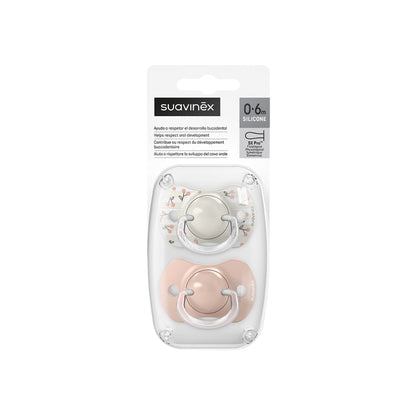Suavinex Sucette Physiologique SX Pro 0-6 Mois Birdies En Silicone Rose - 2 pièces
