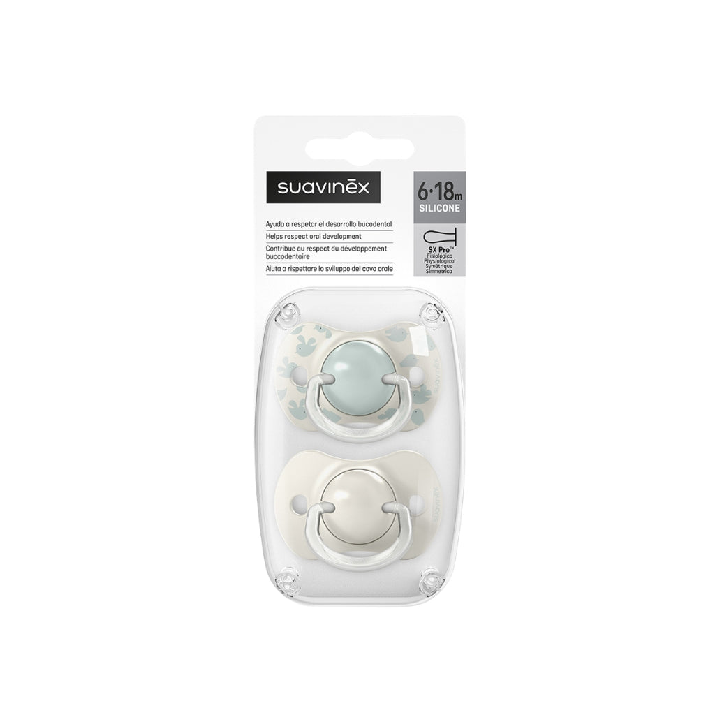 Suavinex Sucette Physiologique SX Pro 6-18 Mois Birdies En Silicone Vert - 2 pièces
