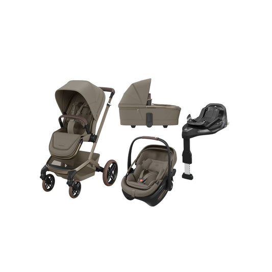 Maxi-Cosi 3-en-1 Poussette Fame Oak Truffle + Nacelle Oak Truffle + Siège Auto Portable Coral Slide Pro Oak Truffle + Base Familyfix Slide Pro