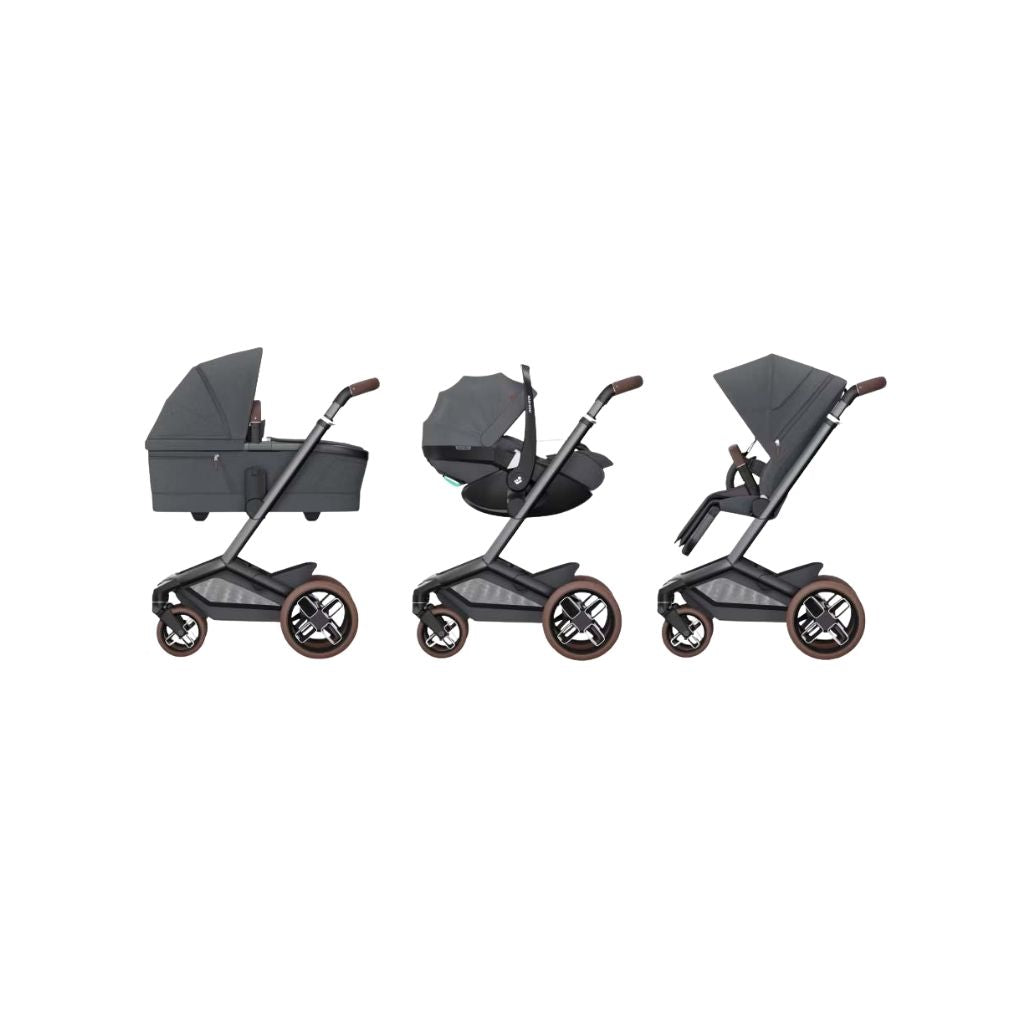 Maxi-Cosi 3-in-1 Kinderwagen Fame Moon Graphite + Draagmand + Pebble Slide Pro Moon Graphite + Basis Familyfix Slide Pro