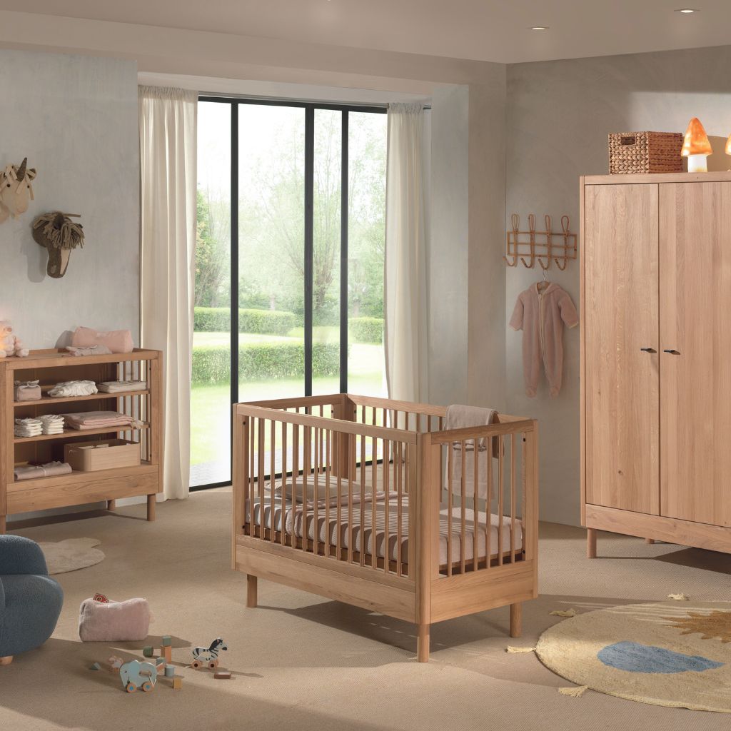 Jaxx Chambre de bébé 3 pieces (Lit de bébé Lg 60 x L 120 cm + Table à langer + Armoire 2 portes) Forrest Chêne