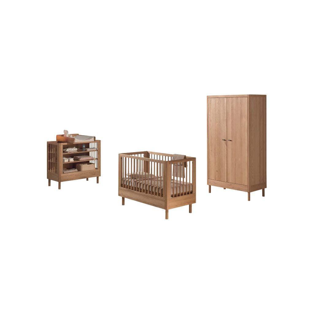 Jaxx Chambre de bébé 3 pieces (Lit de bébé Lg 60 x L 120 cm + Table à langer avec rallonge + Armoire 2 portes) Forrest Chêne