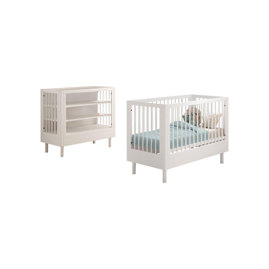 Jaxx 2-delige babykamer (Babybed L 60 x B 120 cm + Verzorgingstafel) Forrest Beuk Wit