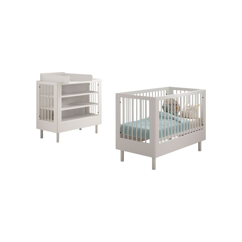 Jaxx Chambre de bébé 2 pieces (Lit de bébé Lg 60 x L 120 cm + Table à langer avec rallonge) Forrest Hêtre Blanc