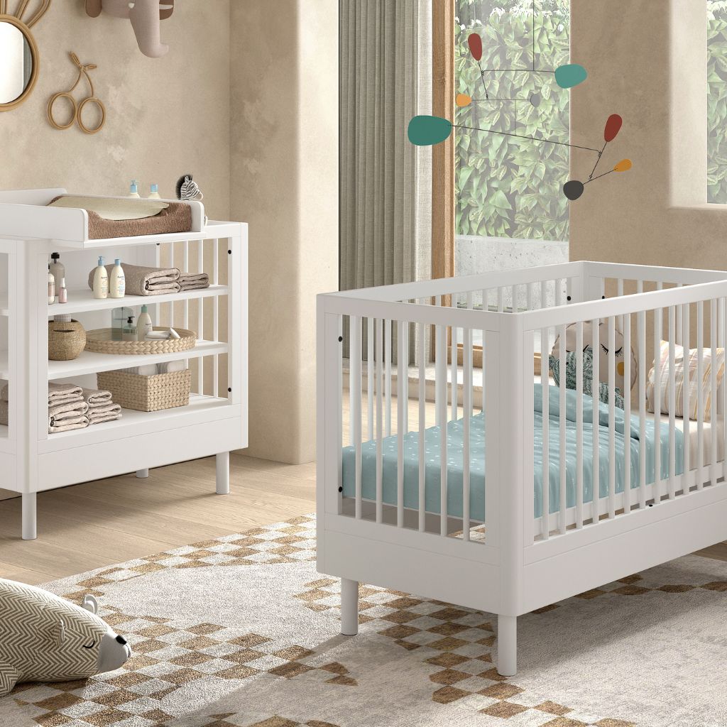 Jaxx Chambre de bébé 2 pieces (Lit de bébé Lg 60 x L 120 cm + Table à langer avec rallonge) Forrest Hêtre Blanc