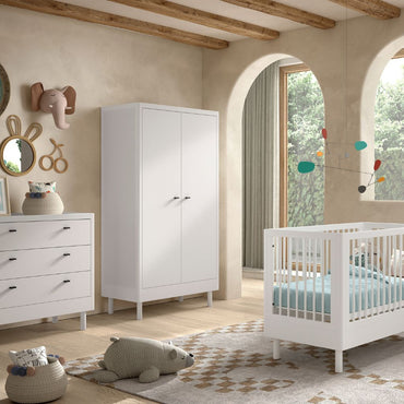 Jaxx 3-delige babykamer (Babybed L 60 x B 120 cm + Commode + Kast met 2 deuren) Forrest Beuk Wit
