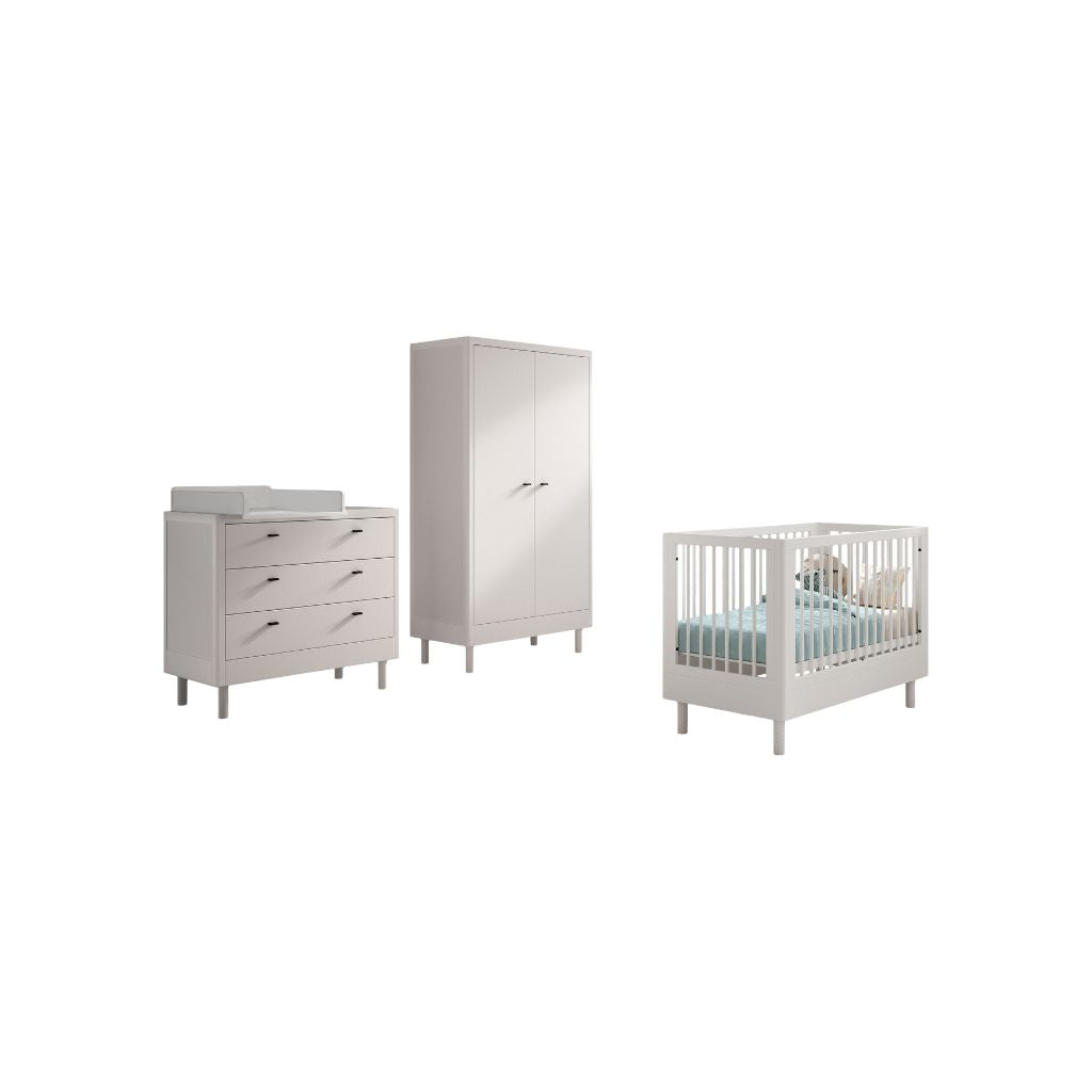 Jaxx 3-delige babykamer (Babybed L 60 x B 120 cm + Commode met verlengstuk + Kast met 2 deuren) Forrest Beuk Wit