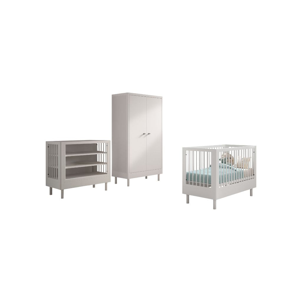 Jaxx Chambre de bébé 3 pieces (Lit de bébé Lg 60 x L 120 cm + Table à langer + Armoire 2 portes) Forrest Hêtre Blanc