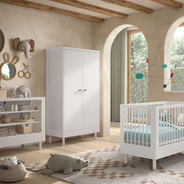 Jaxx 3-delige babykamer (Babybed L 60 x B 120 cm + Verzorgingstafel + Kast met 2 deuren) Forrest Beuk Wit