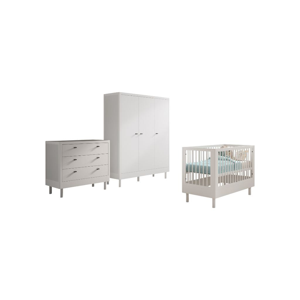 Jaxx 3-delige babykamer (Babybed L 60 x B 120 cm + Commode + Kast met 3 deuren) Forrest Beuk Wit