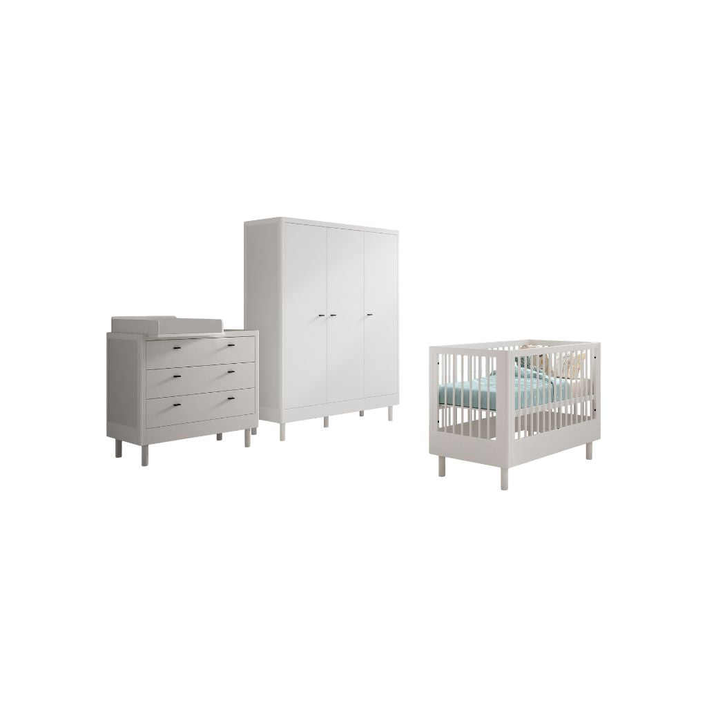 Jaxx 3-delige babykamer (Babybed L 60 x B 120 cm + Commode met verlengstuk + Kast met 3 deuren) Forrest Beuk Wit