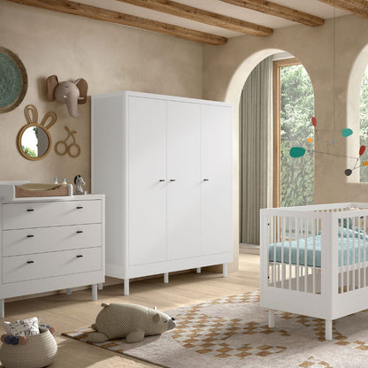 Jaxx 3-delige babykamer (Babybed L 60 x B 120 cm + Commode met verlengstuk + Kast met 3 deuren) Forrest Beuk Wit
