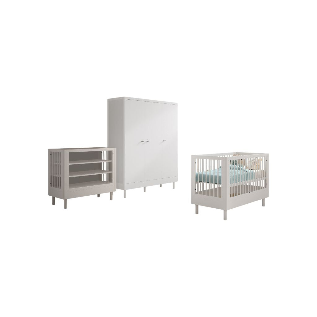 Jaxx 3-delige babykamer (Babybed L 60 x B 120 cm + Verzorgingstafel + Kast met 3 deuren) Forrest Beuk Wit