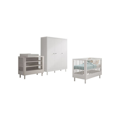 Jaxx 3-delige babykamer (Babybed L 60 x B 120 cm + Verzorgingstafel met verlengstuk + Kast met 3 deuren) Forrest Beuk Wit