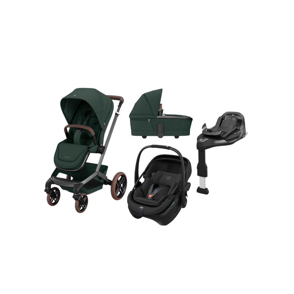Maxi-Cosi Pousette 3 en 1 Fame Twillic Green + Nacelle Twillic Green + Siège-auto portable Groupe 0+ Pebble Slide Pro Onyx Black + Base FamilyFix Slide Pro