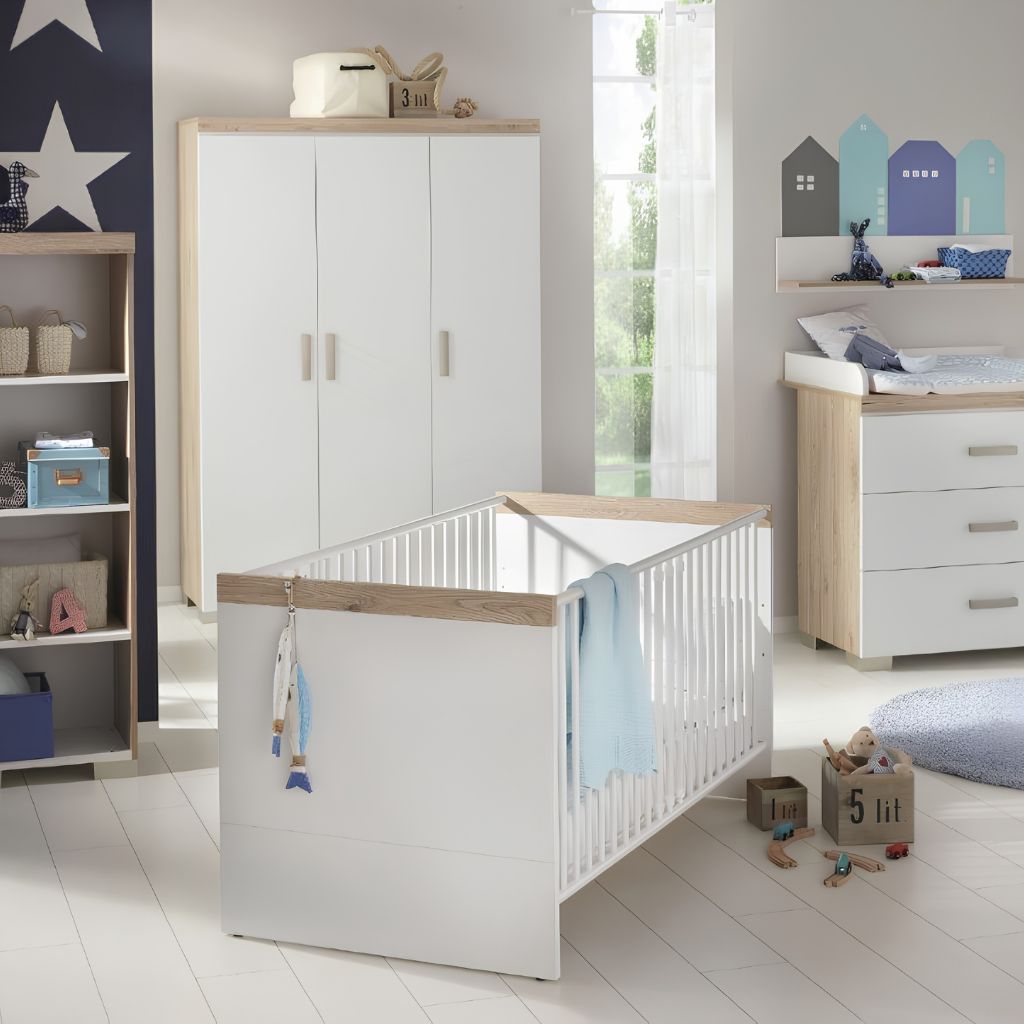 Transland Lit Enfant Hilja Chêne de Bordeaux Lit évolutif Lg 70 x L 140 cm Chalk-White 