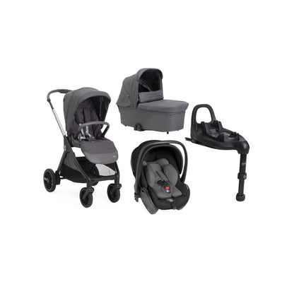 Chicco  Poussette 3-en-1 Trio Bellagio Black Satin + Nacelle Flexi Black Satin +  Siège Auto Portable Groupe 0+ First Seat Recline i-Size Black Satin + Base i-size 360° 