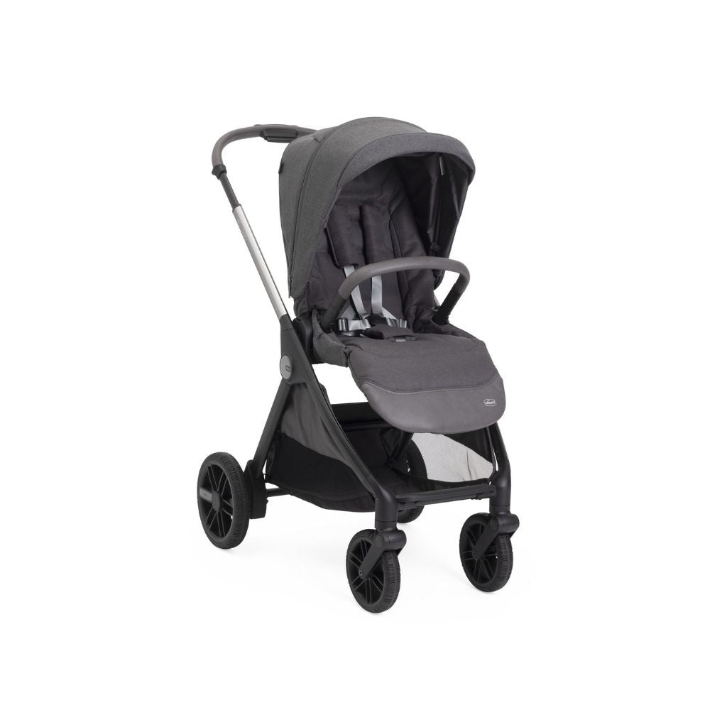 Chicco  Poussette 3-en-1 Trio Bellagio Black Satin + Nacelle Flexi Black Satin +  Siège Auto Portable Groupe 0+ First Seat Recline i-Size Black Satin + Base i-size 360° 