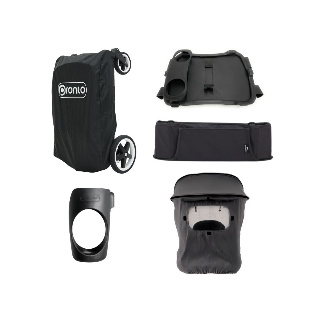 Pronto Stroller Bolderkar Space Grey + Bekerhouder + Opberghoes + Zonnescherm + Tray + Secret Storage Box
