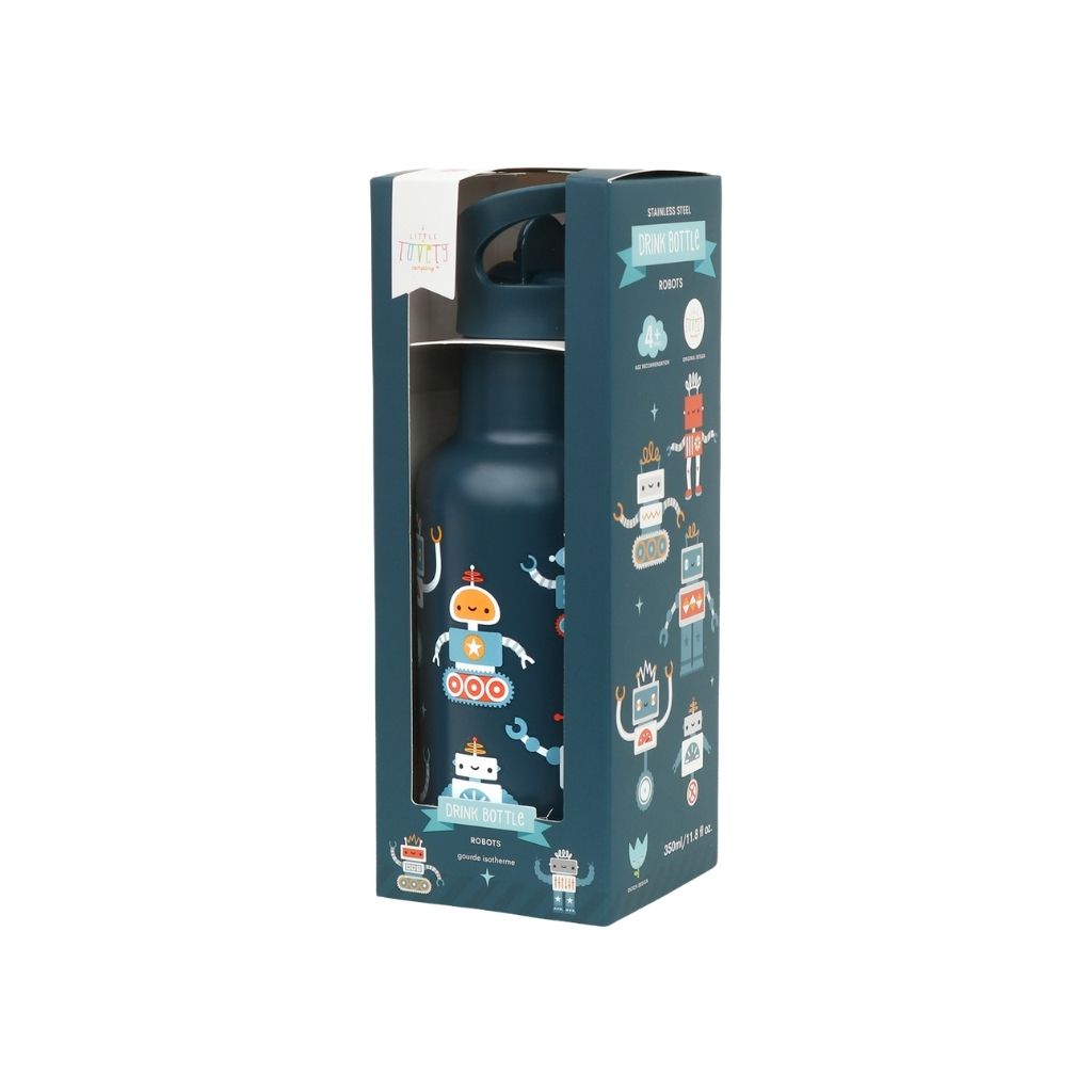 A Little Lovely Company Roestvrij Staal Drinkfles Robots Blauw 350 ml