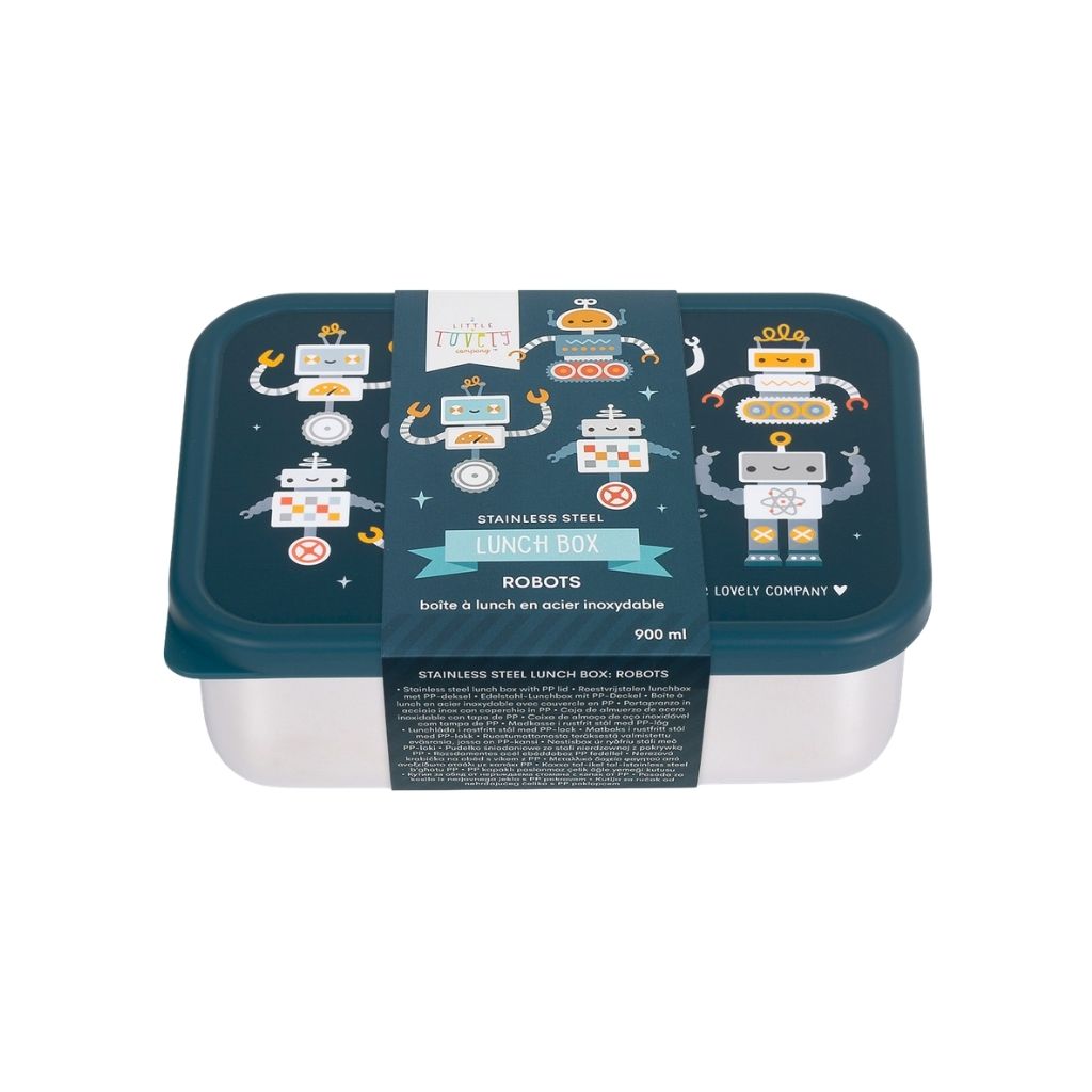 A Little Lovely Company Lunch Box Robots Blauw