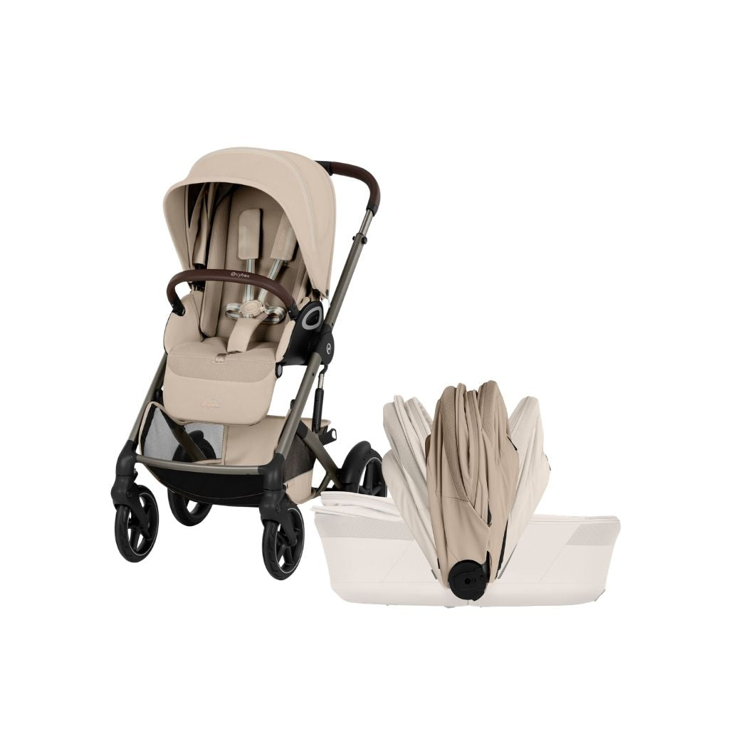 Cybex 2 en 1 Poussette Talos S Lux Almond Beige + Nacelle Pliante Almond Beige (Châssis Taupe)