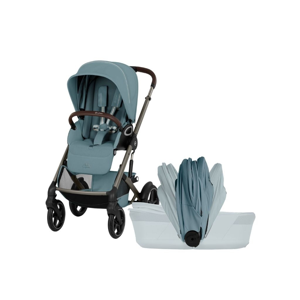 Cybex 2 en 1 Poussette Talos S Lux Stormy Blue + Nacelle Pliante Stormy Blue (Châssis Taupe)