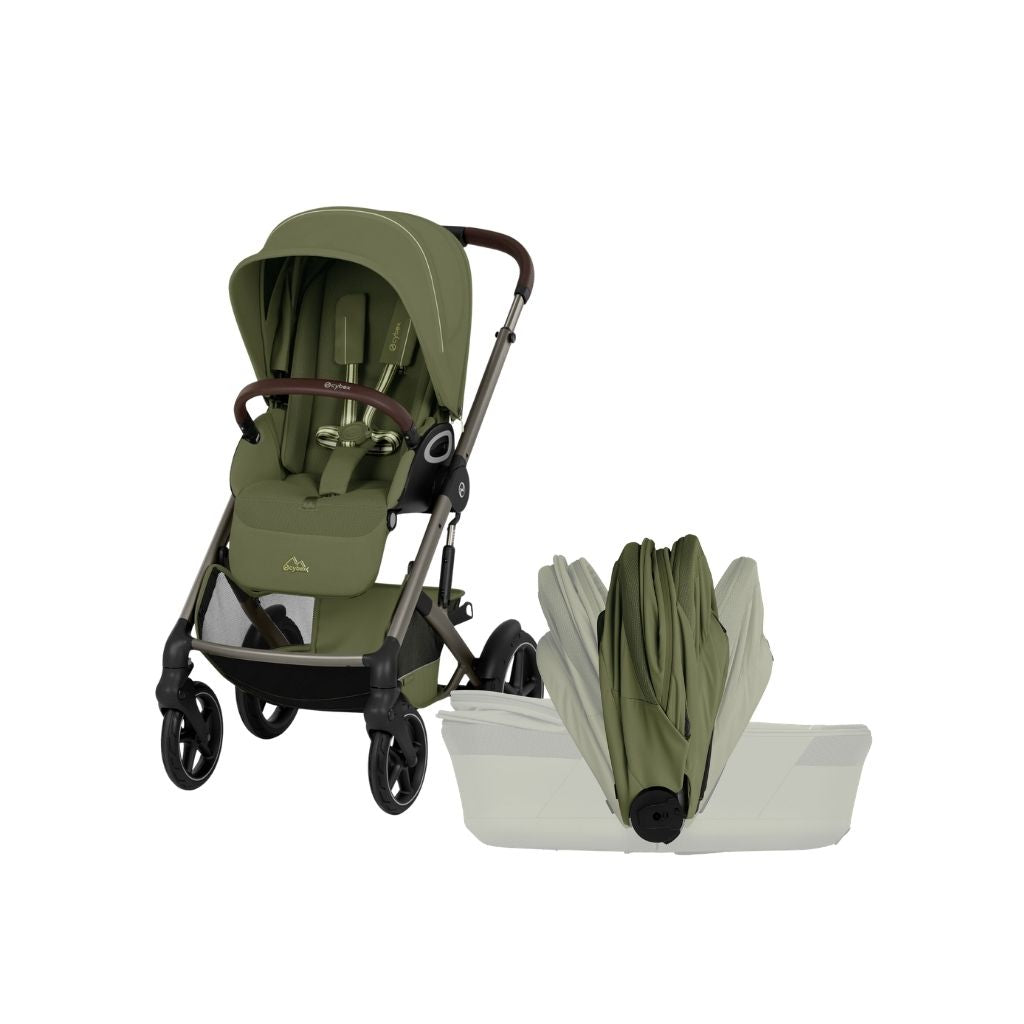 Cybex 2 en 1 Poussette Talos S Lux Moss Green + Nacelle Pliante Moss Green (Châssis Taupe) 