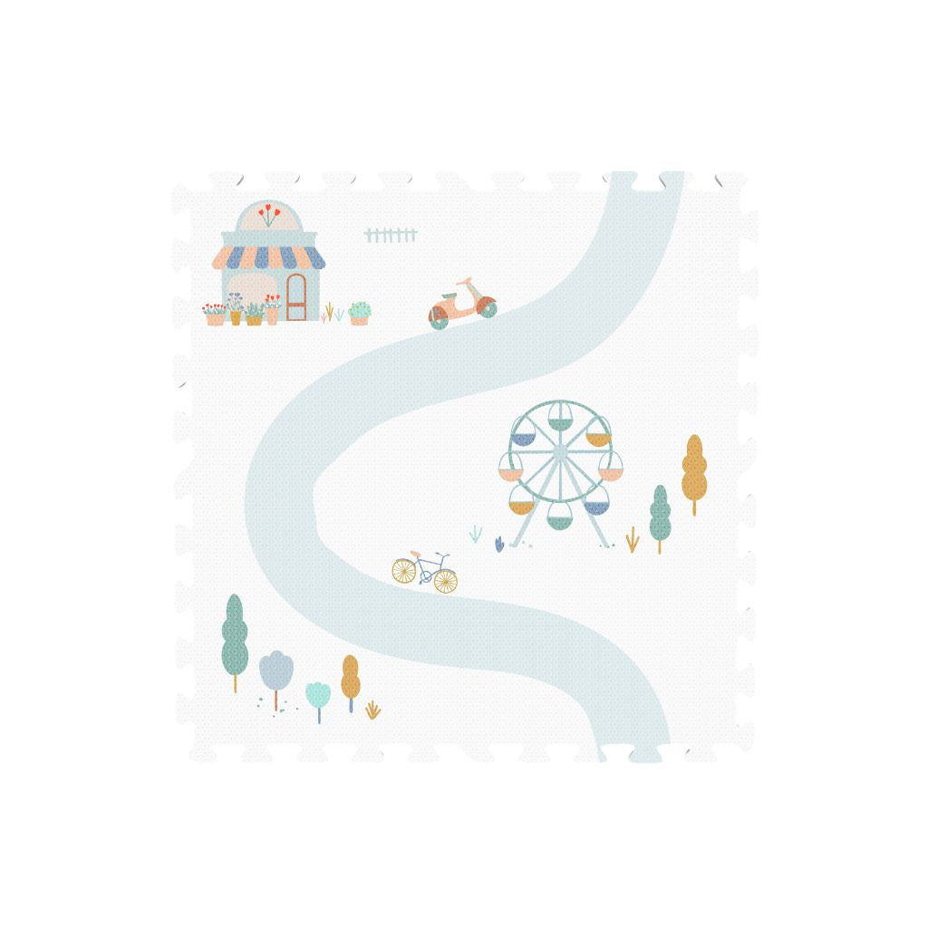Play and Go Tiloo village Tapis de jeu avec pièces de puzzle, storage box, and mini house
