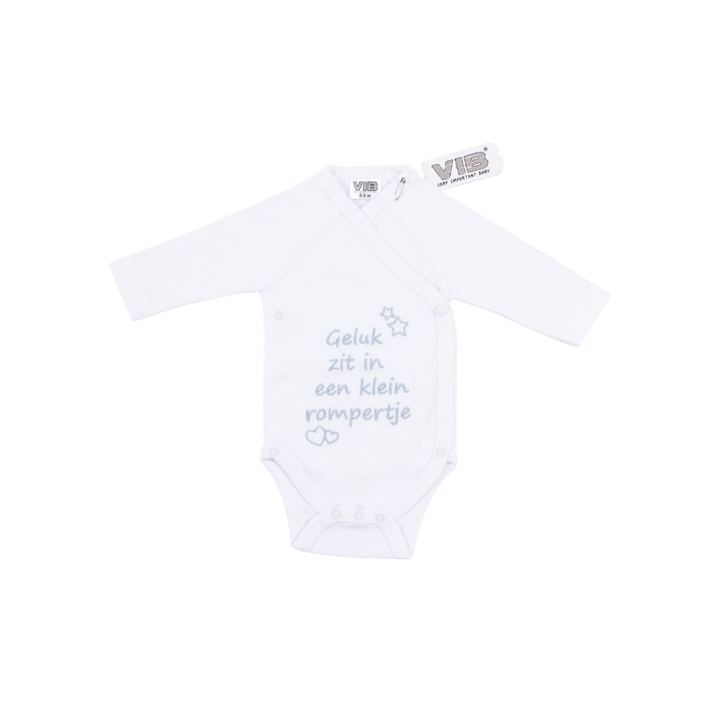 VIB Body "Geluk Zit In Een Klein Rompertje" Blanc / Gris Unisexe 0-3 m 