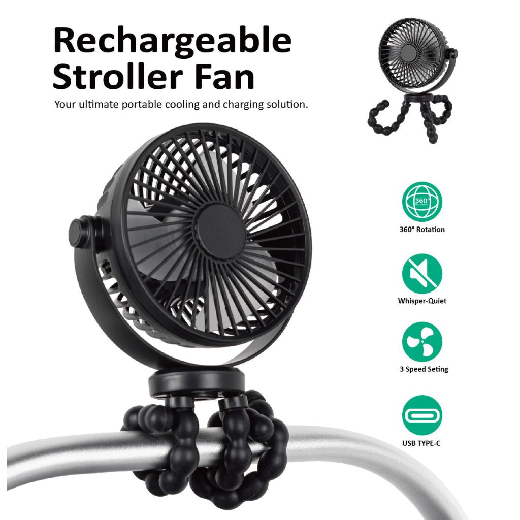 Titaniumbaby Oplaadbare Ventilator Wandelwagen Flexibel Black Universeel