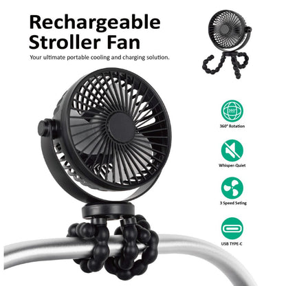 Titaniumbaby Oplaadbare Ventilator Wandelwagen Flexibel Black Universeel