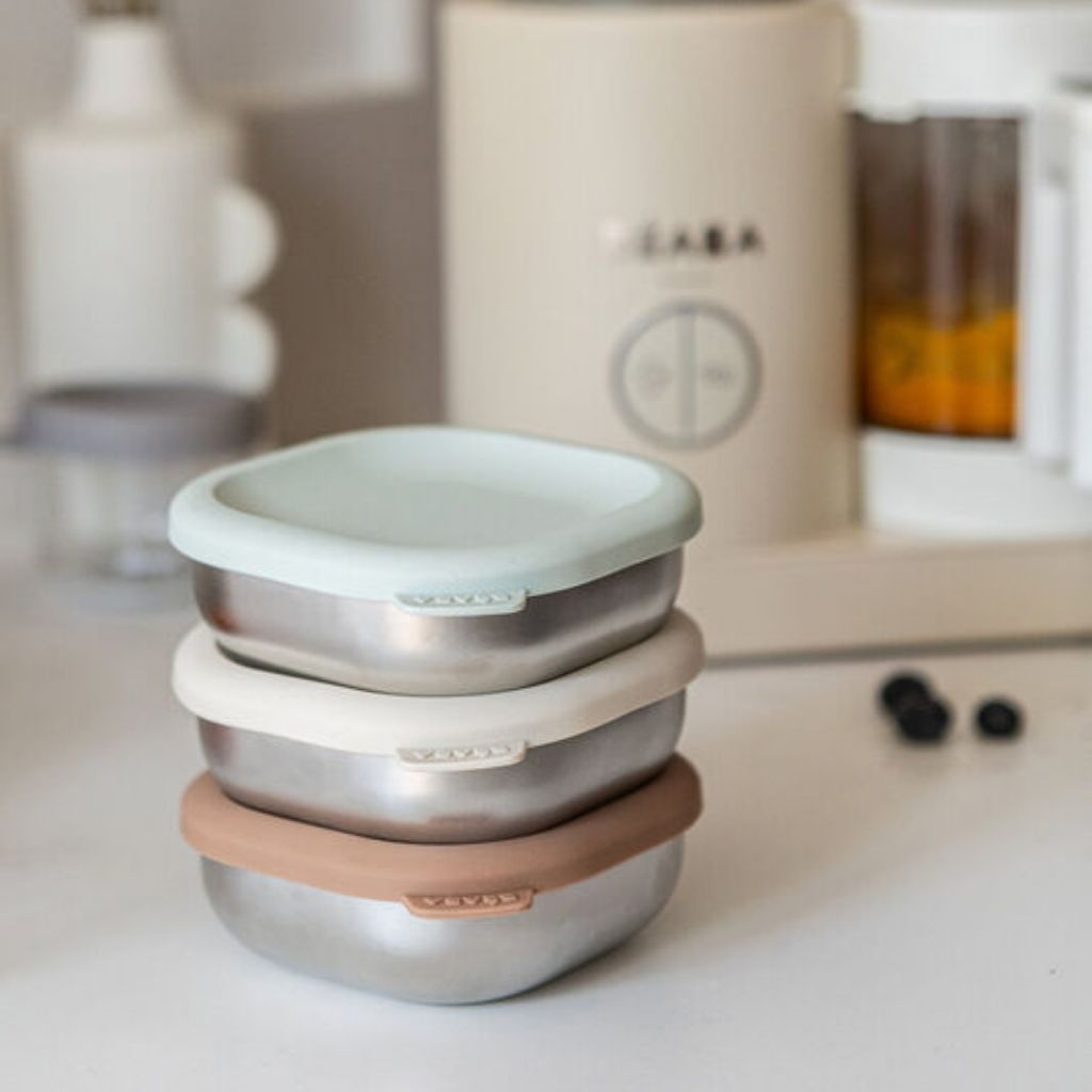 Béaba Snackbox Roestvrij Staal Natural – Set 3 Stuks