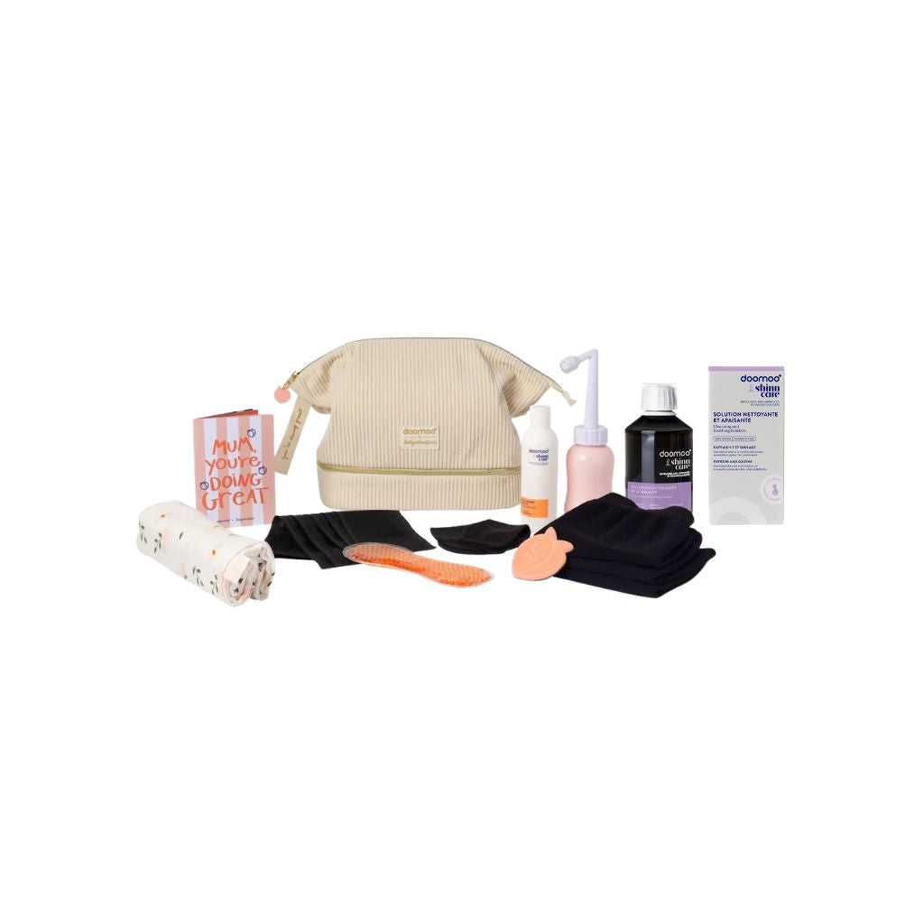 Doomoo Trousse de toilette de Luxe Mommy Vanity Corduroy Sand +  Solution intime nettoyante et apaisante 200 ml