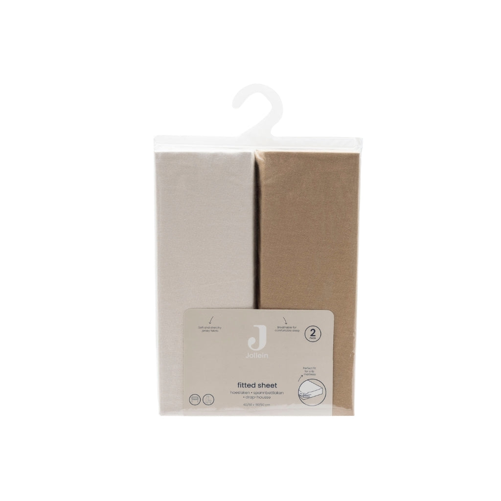 Jollein Hoeslaken Voor Wieg Jersey Hazel / Oatmeal B 40 / 50 x L 80 / 90 cm – 2 Stuks