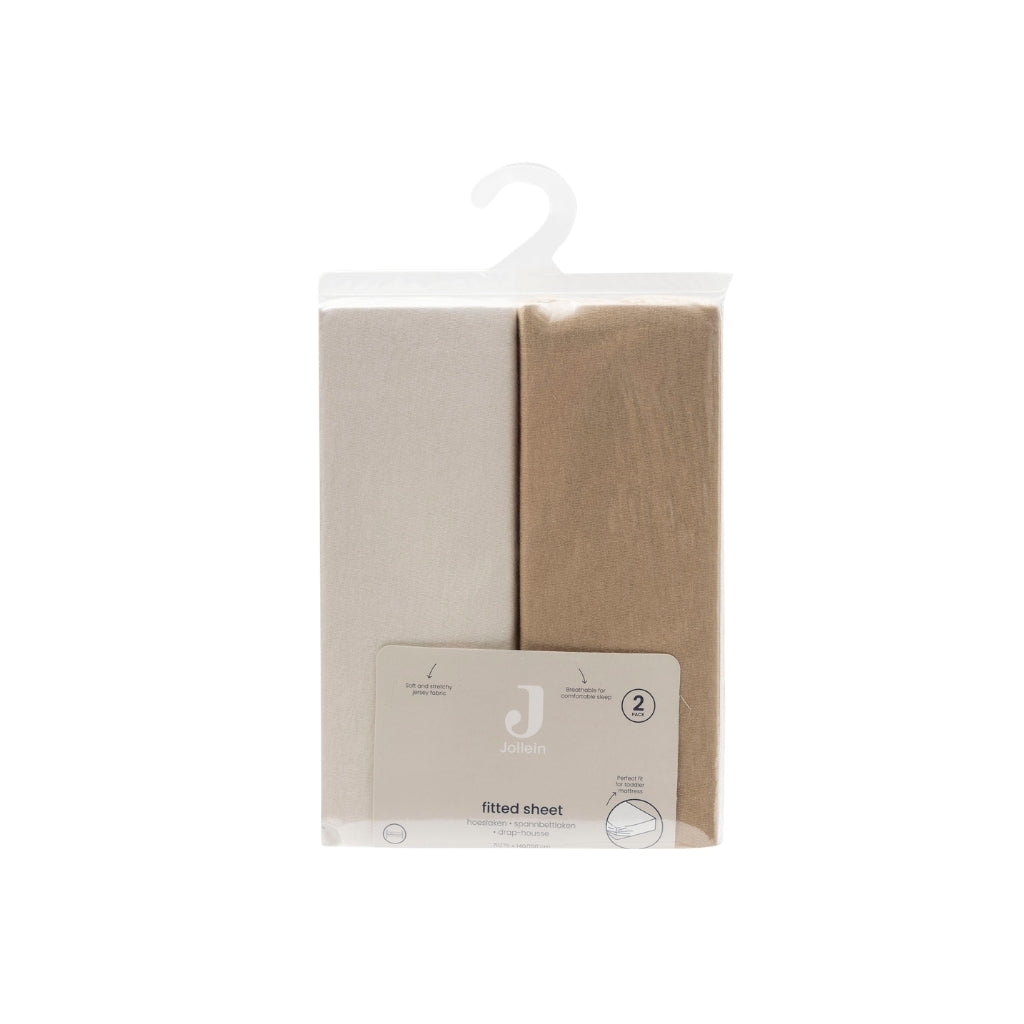Jollein Drap-housse Pour Lit Jersey Hazel / Oatmeal Lg 70 / 75 x L 140 / 150 cm – 2 Pièces