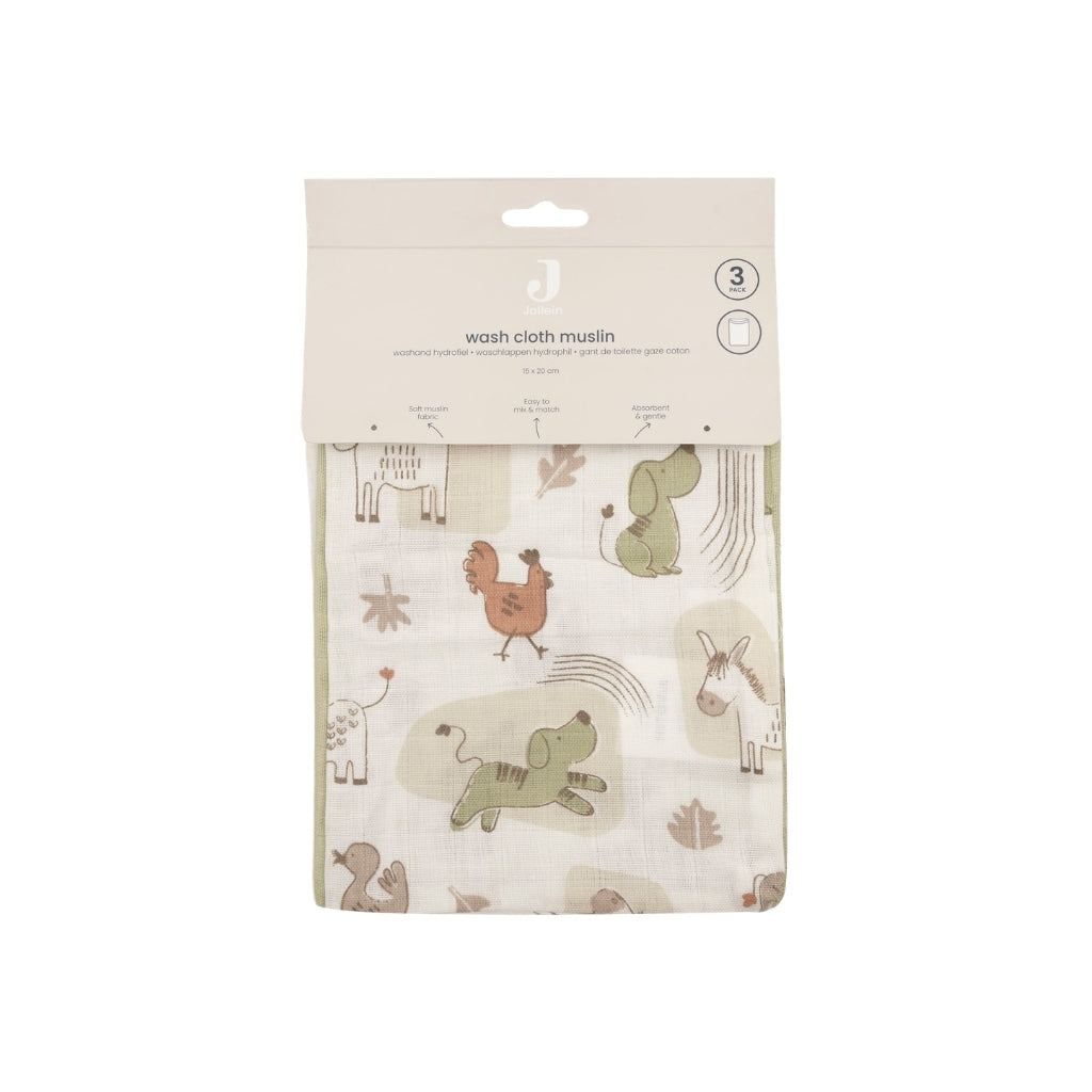 Jollein Gant De Toilette Hydrophile Barn Buddies Multi – 3 Pièces