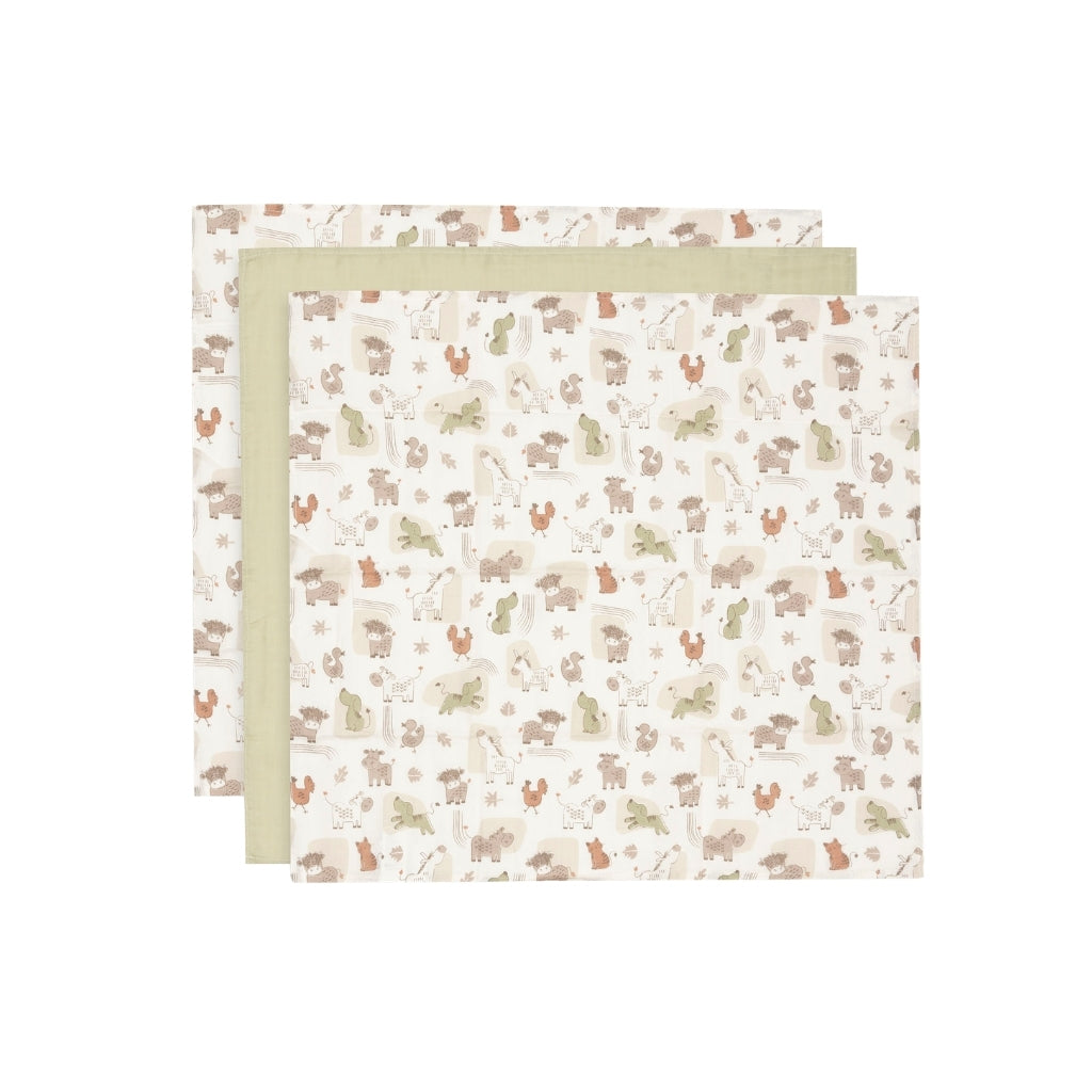 Jollein Essuie Tetra Barn Buddies Multi Lg 70 x L 70 cm – 3 Pièces